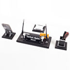 Aura 4 Parça Dikişli Deri Çift Kalemli Masa İsimliği Ofis Seti Lüks Masaüstü İsimlik Seti Hediye