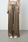 Kadın Açık Haki Düz %100 Viskoz Bol Paça Beli Lastikli Pantolon