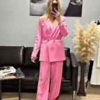 Kadın Pembe Blazer Ceket Pantolon Takım