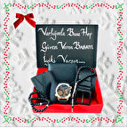 Erkek Hediye Seti Siyah Kol Saati Deri Kemer Cüzdan Kartlık Tesbih 2 Adet Bileklik