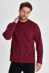 Bordo Çift Bisiklet Yaka Standart Rahat Kesim Erkek Sweatshirt