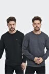 Erkek Siyah-Antrasit Bisiklet Yaka Nakış Detaylı Regular Fit 2'Li Sweatshirt MMTLCE70-2
