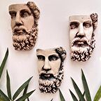 Antik Eskitme Dekoratif  Poseidon Beton Biblo Heykel 3'lü Set Ev Dekor Duvar Dekoru