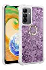 Galaxy A14 Kılıf Sıvılı Simli Pullu Yüzüklü Standlı Lüx Silikon