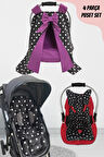 Siyah Yıldızlı Mor 4 Parçalı Puset Takımı (tutmalı)