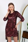 Moda Çizgi Kadın Micro Kumaş Mini Parlak Elbise 7420 Bordo