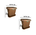 2 Adet Yüksek Kalite Plastik 72 Litre Kare Büyük Boy Bahçe Balkon Salon Çiçek Yada Ağaç Saksı 53*53*49 cm Tabaklı 