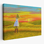 Beyaz Elbiseli Kız Ve Yaz Manzarası Tablosu-6569