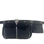 Hakiki Deri Nubuk Tekniker Edevat Çivi Önlüğü Bel Çantası Siyah