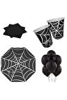 Mini Party Store Cadılar Bayramı Örümcek Ağı Siyah Parti Seti 8 Kişilik