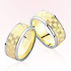 Harem Altın Sarı Beyaz Altın Desenli Alyans 6603