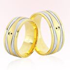 Sarı Beyaz Şeritli Altın Alyans 6604