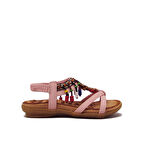 GUJA BLG22Y154 PEMBE KIZ ÇOCUK ARKADAN LASTİKLİ BONCUKLU SANDALET