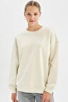DeFacto Oversize Geniş Kalıp Bisiklet Yaka Kalın Basic Düz Sweatshirt Y1346AZ24WNER232