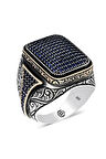 Homero Lacivert Zirkon Yanı Taşlı Işlemeli Özel Seri Erkek Gümüş Yüzük