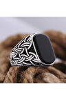 Siyah Oniks Taşlı Örme Desen Işlemeli Özel Seri Erkek Gümüş Yüzük