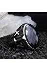 Siyah Oniks Taşlı Kristal Kesim Özel Seri Erkek Gümüş Yüzük - Ey3098