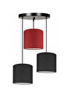 3lü Siyah Kırmızı Siyah Kumaş Abajur Sarkıt Avize Modern Dekoratif Tasarım 