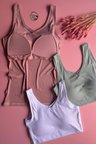 Modal Kumaş 3'lü | V Yaka - Pudra, Çağla Yeşili ve Beyaz - Pedli Ribana Kadın T-shirt-Atlet 66E53