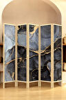 Doğal Ahşap Soyut 5 Kanat Tek Taraf Baskılı Paravan Seperatör Oda Bölme