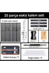 Kara kalem çizim seti, eskiz kalem seti, dereceli kalem set, kömür kalem, Kalemlikli-25 parça