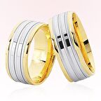 Harem Altın Sarı Beyaz Şeritli Altın Alyans 6702