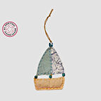 Uretti - Gamze 4416 - El Yapımı Gemi Modelli Nazar Boncuklu Lavanta Tanecikli Kese 14cm - Mavi