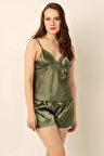 Faryanight Saten Dantel Detaylı Ayarlanabilir İp Askılı Şortlu Takım