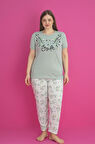 X-Dreamy Büyük Beden Pamuklu Çiçekli Kısa Kollu Pijama Takımı
