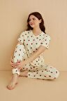 Dreamy İpeksi Kaşkorse Çilek Desenli Kısa Kollu Pijama Takımı