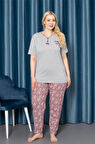 X-Dreamy Büyük Beden Pamuklu Düğmeli Yaka Kısa Kollu Pijama Takımı