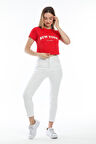 Süperlife Kadın Newyork Baskılı  Slim Fit  Tişort  SPR21Y15