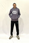 Erkek Kapşonlu Rahat Kalıp İçi Polarlı 3 iplik NYC Baskılı SweatShırt spr24sw09
