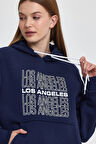Kadın Kapşonlu Rahat Kalıp İçi Polarlı 3 iplik  Los Angeles Baskılı SweatShırt spr24swK10