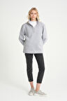  Kadın  Rahat Kalıp İçi Polarlı 3 iplik Yarım Fermuarlı  SweatShırt spr24swK21