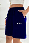 Kadın Rahat Kalıp Beli Lastikli Cepli Basklı Şort spr24srk52