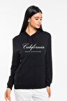 Kadın Kapşonlu Rahat Kalıp İnce El Yazılı Californıa Baskılı Swetashırt spr24swk121