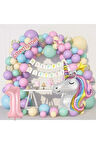 1 Yaş Makaron Renk Balon Unicorn Lüks Doğum Günü Parti Seti