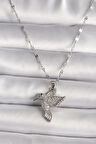 316L Gümüş Renk Zirkon Taşlı Sinek Kuşu Model Kadın Kolye