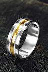 Erkek Gümüş Alyans - Sarı Ve Beyaz Altın İşlemeli Erkek Yüzük