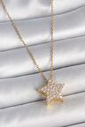 316L Çelik Gold Renk Zincir Zirkon Taşlı Yıldız Model Kadın Kolye
