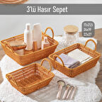Porsima 301a 3lü Düzenleyici Dikdörtgen Hasır Sepet Seti Ekmeklik