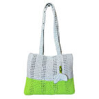 Uretti - Emine 9106 El Örgüsü Ahşap Boncuklu Çift Renk Model Pamuk İp Omuz Çantası - 30 x 26