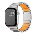 Apple Watch Ultra 49mm Uyumlu Kordon Metal Kasa Silikon İç Kısım Tasarım Gümüş-Turuncu
