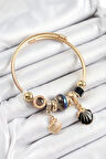 316L Çelik Siyah İstiridye Model Gold Renk Charm Bileklik