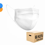 Cerrahi Maske 3 Katlı Meltblown Filtreli 50'li Kutu x 60 Kutu - 1 Koli - Beyaz