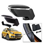 Lüks Set Fiat Punto Evo 2012 Delmesiz Çelik Ayaklı Gri-Siyah Kolçak Kol Dayama, Direksiyon Kılıfı