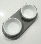 Süslüpati Yükseltilmiş Eğimli 2li Kedi Köpek Mama ve Su Kabı - Çiftli Mama Kabı Kahverengi