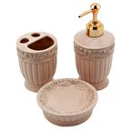3 PARÇA SERAMİK BANYO SETİ ANTİK PEMBE
