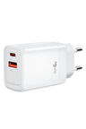 CE16 Çoklu Hızlı Şarj Adaptörü,GaN,2 Cihaza Kadar Şarj,1 Type-C 1 Usb-A,45W Max Power,Akım Korumalı